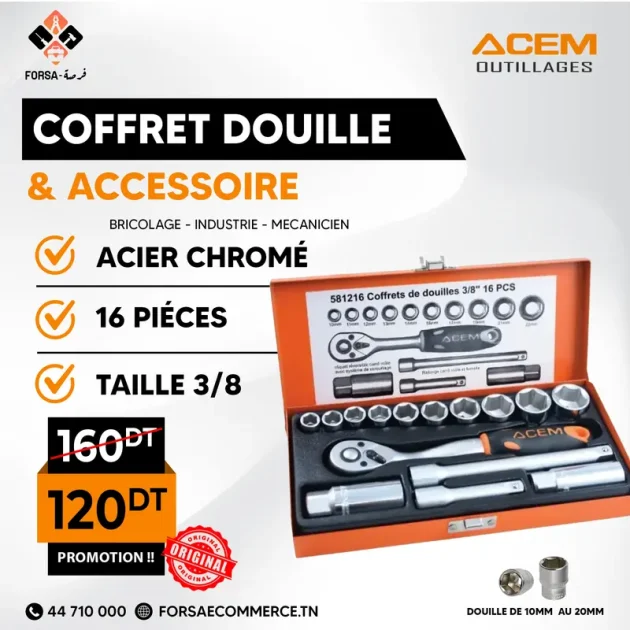 COFFRET DOUILLE ET ACCESSOIRE 3/8