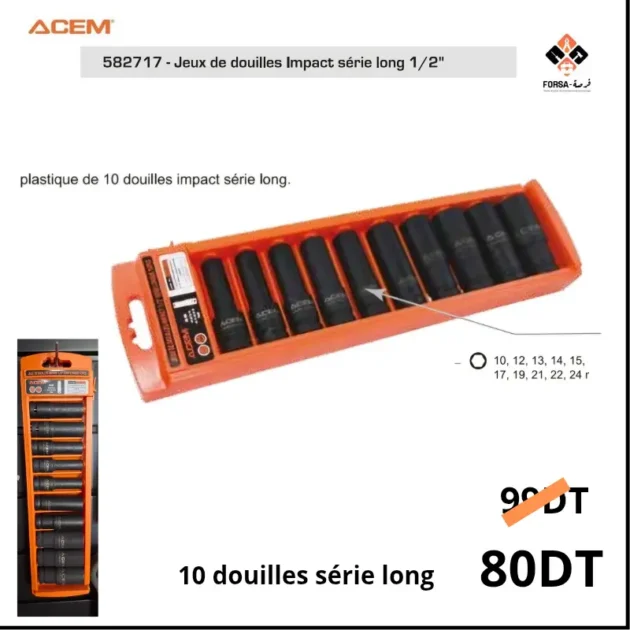 Jeux 10 douilles impact 1/2