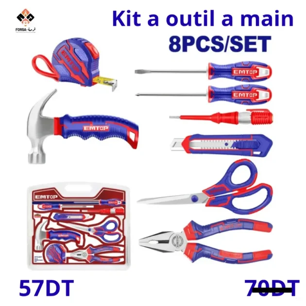 KIT OUTILS À MAIN 8P EMTOP EHTS01081